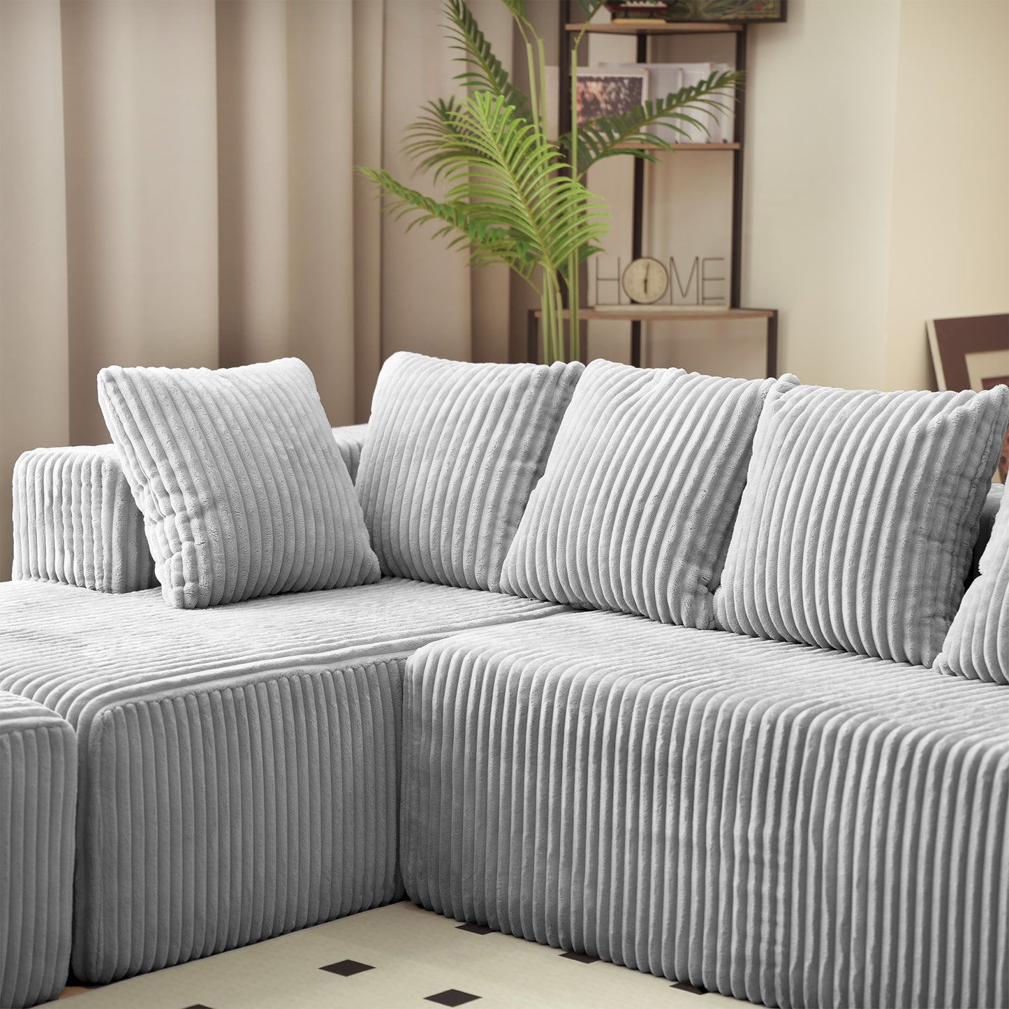 6-Seat Upholstered Modular Sectional Sofa with Square Arms & Pillow Back - Medium-Soft Comfort for Living Room