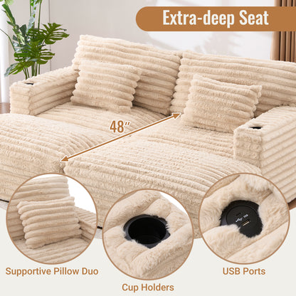 82" Oversized Double Chaise Lounge Sofa Bed with USB Ports & Cup Holders