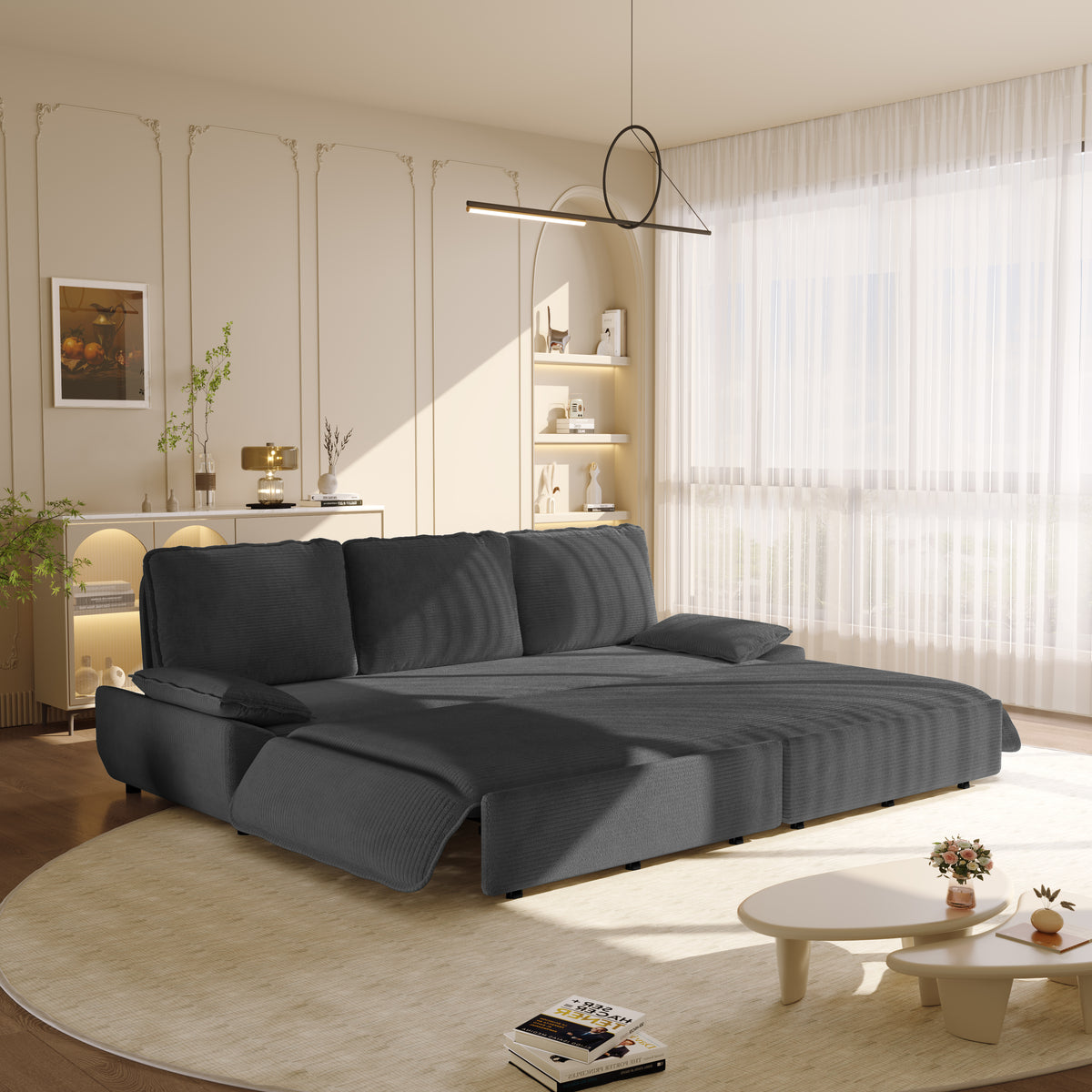 94.5" 3-in-1 Corduroy Queen Pull-Out Sofa Bed