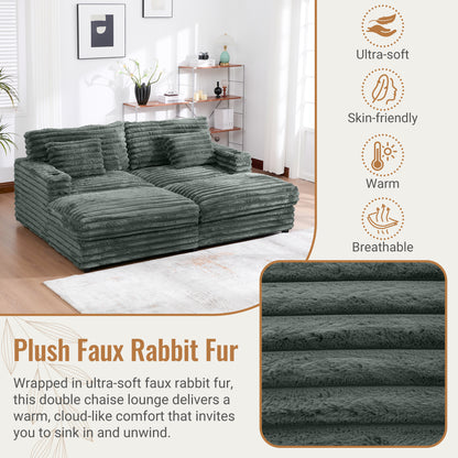 82" Oversized Double Chaise Lounge Sofa Bed with USB Ports & Cup Holders