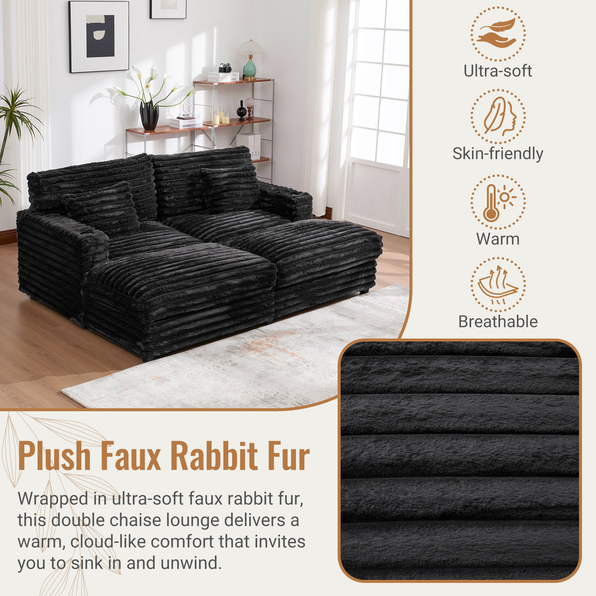 82" Oversized Double Chaise Lounge Sofa Bed with USB Ports & Cup Holders