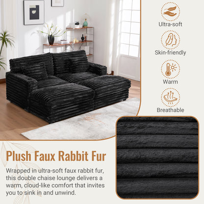 82" Oversized Double Chaise Lounge Sofa Bed with USB Ports & Cup Holders