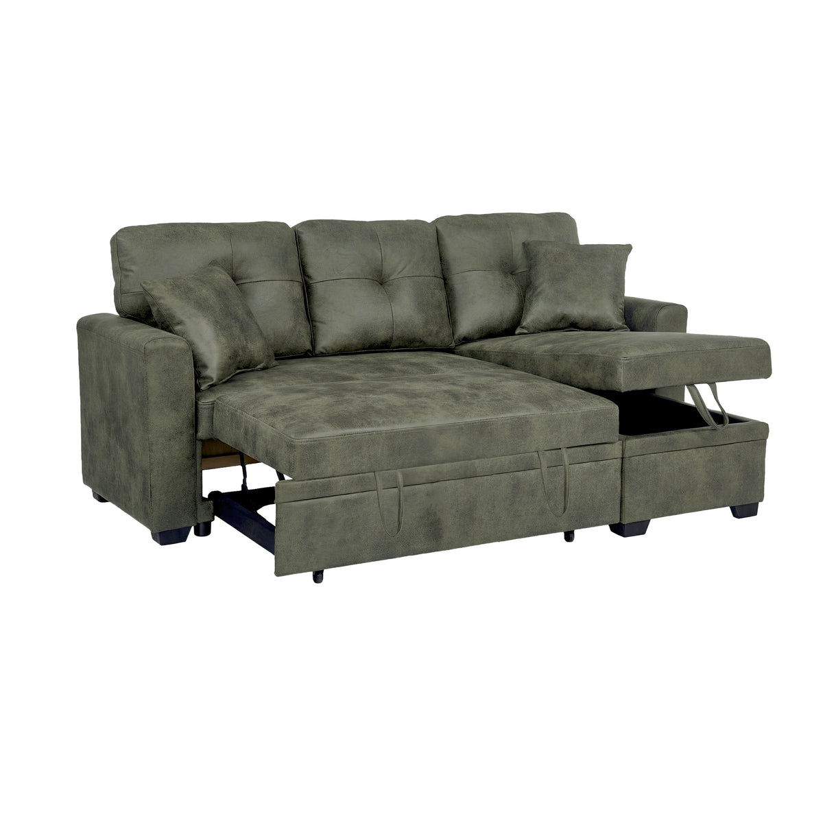 L-Shaped Sectional Sofa with Pull-Out Bed, Reversible Chaise & Storage