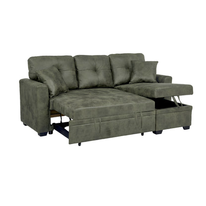 L-Shaped Sectional Sofa with Pull-Out Bed, Reversible Chaise & Storage