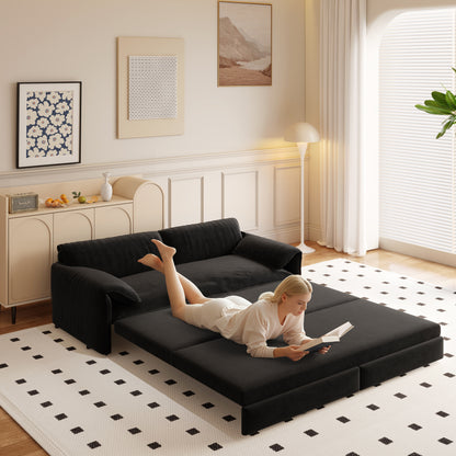 3-in-1 Convertible Queen Sofa Bed with Side Storage, Velvet Loveseat