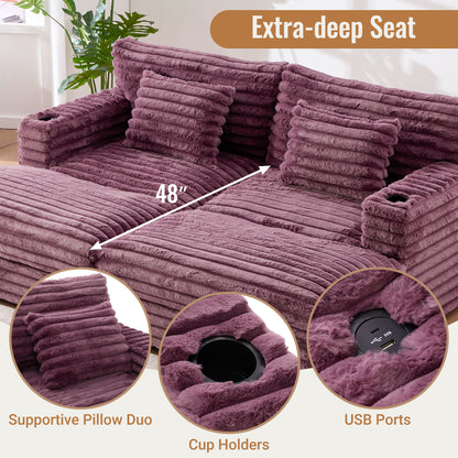 82" Oversized Double Chaise Lounge Sofa Bed with USB Ports & Cup Holders