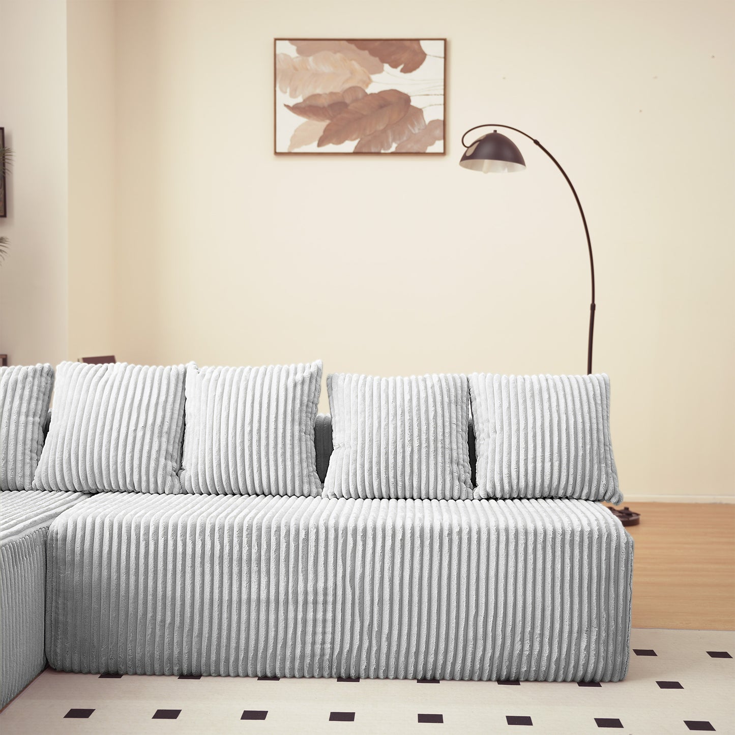 6-Seat Upholstered Modular Sectional Sofa with Square Arms & Pillow Back - Medium-Soft Comfort for Living Room