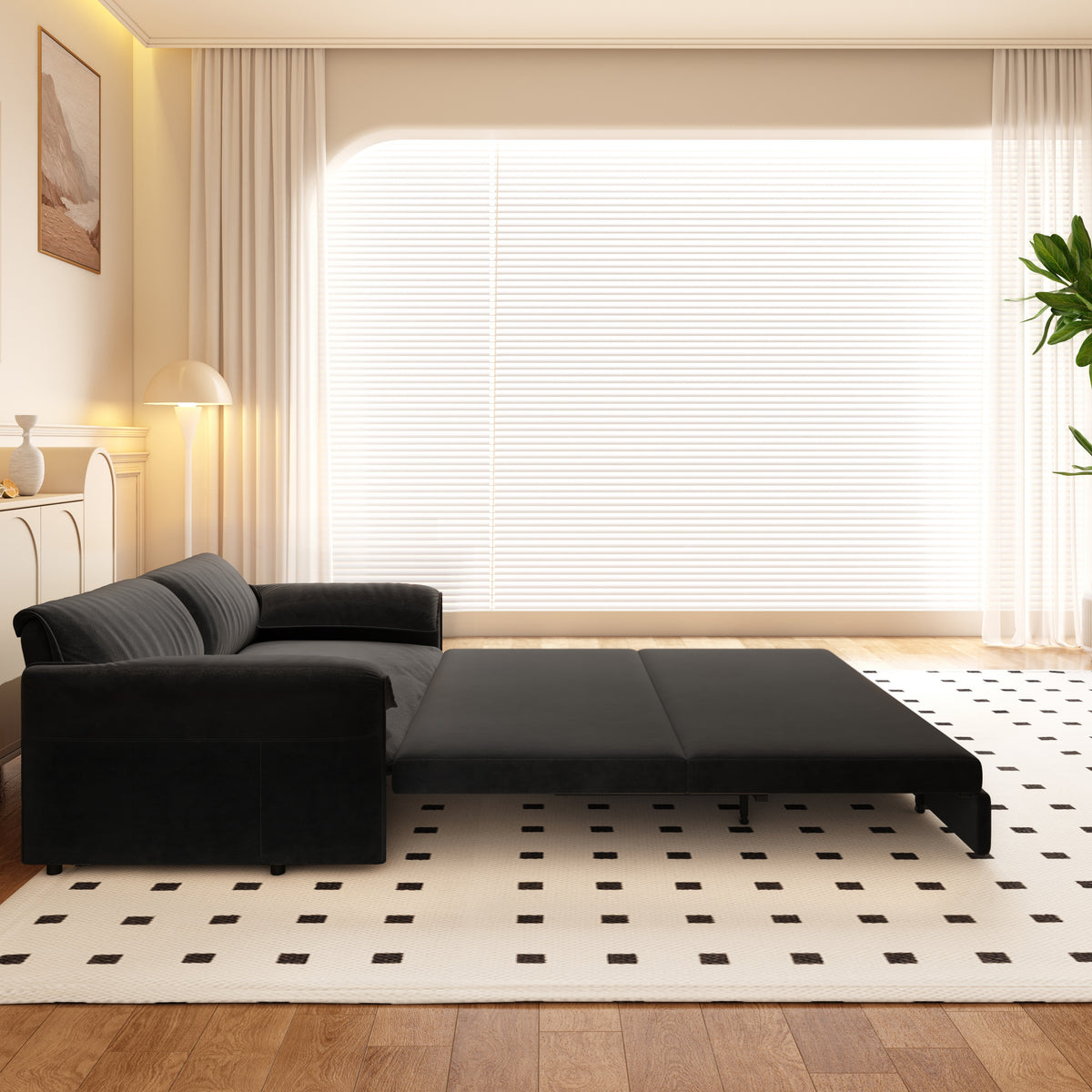 3-in-1 Convertible Queen Sofa Bed with Side Storage, Velvet Loveseat