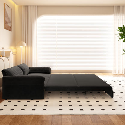 3-in-1 Convertible Queen Sofa Bed with Side Storage, Velvet Loveseat