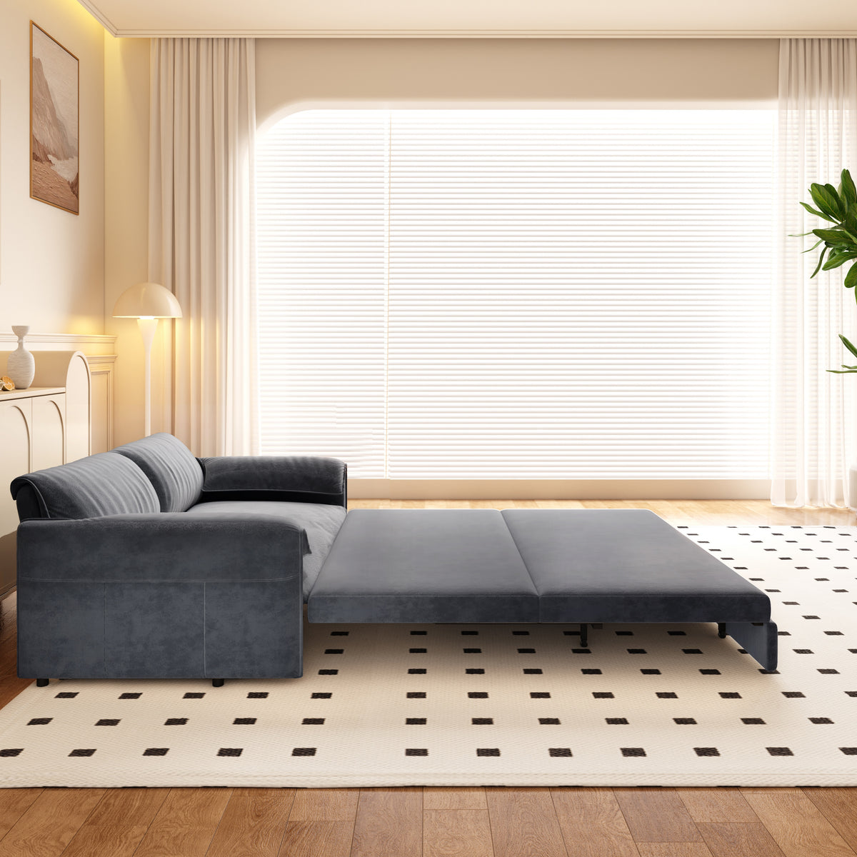 3-in-1 Convertible Queen Sofa Bed with Side Storage, Velvet Loveseat