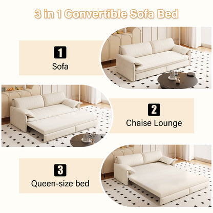 3-in-1 Convertible Queen Sofa Bed with Side Storage, Velvet Loveseat