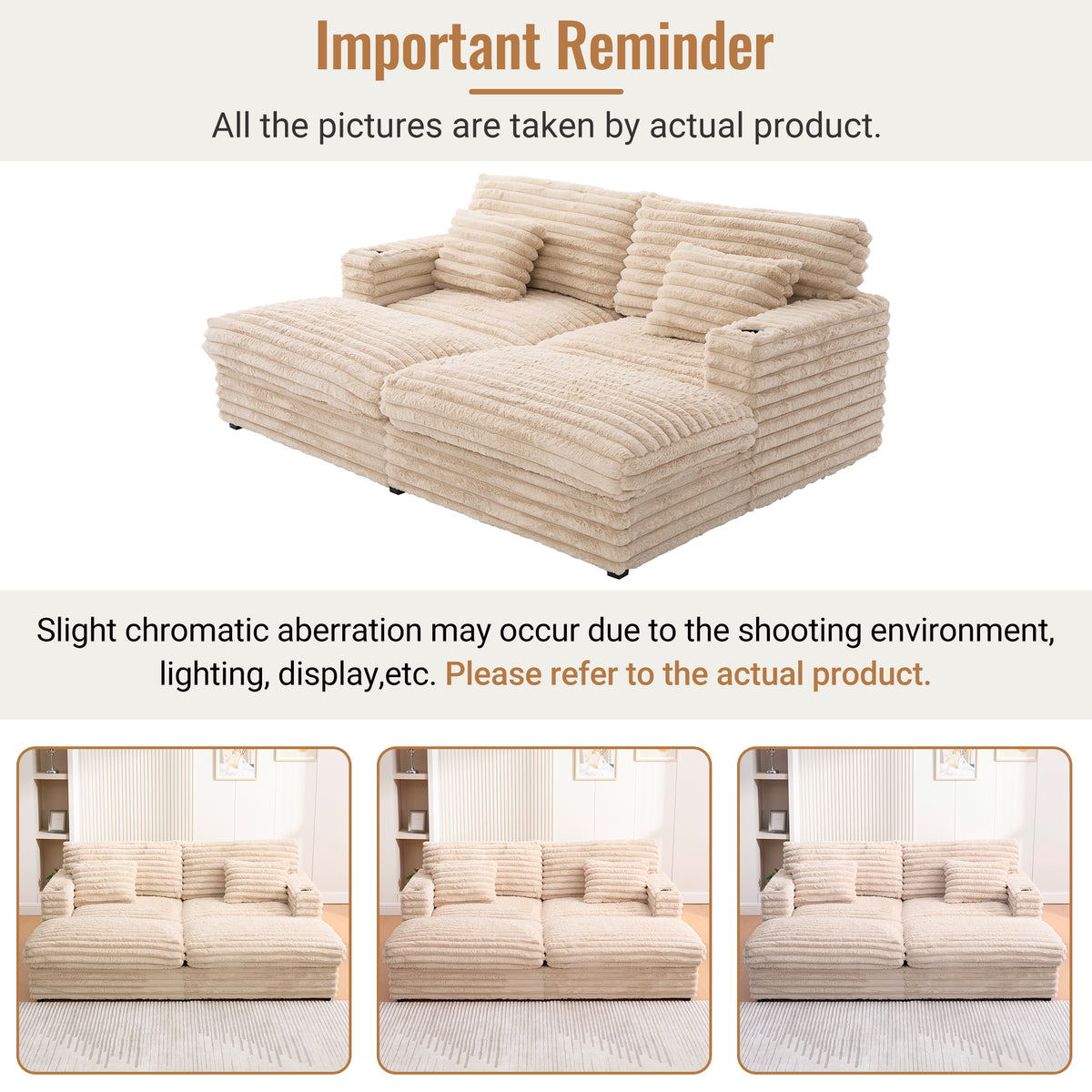 82" Oversized Double Chaise Lounge Sofa Bed with USB Ports & Cup Holders