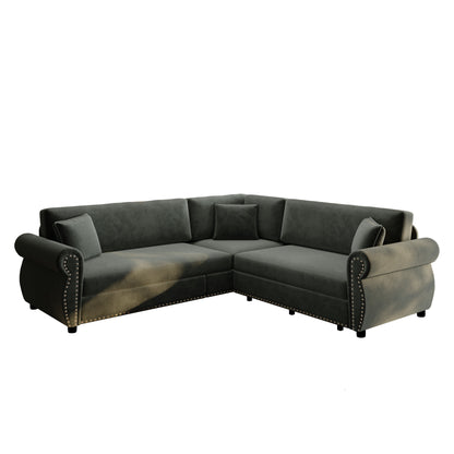 88.2" L-Shaped Chenille Sectional Sofa with Pull-Out Bed & Rolled Arm