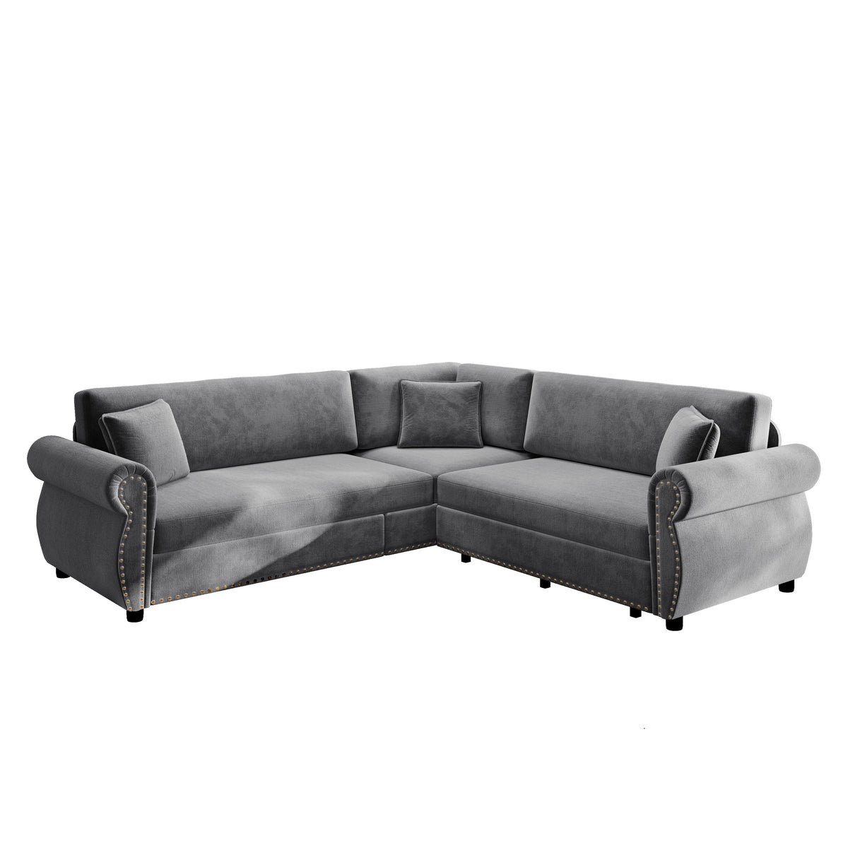 88.2" L-Shaped Chenille Sectional Sofa with Pull-Out Bed & Rolled Arm
