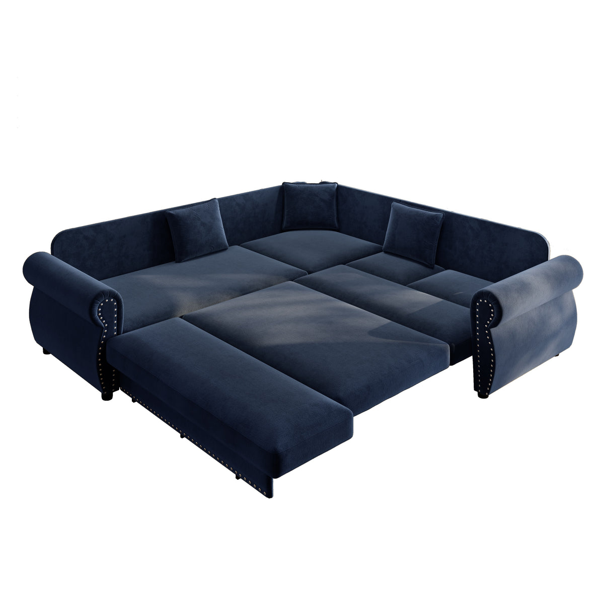 88.2" L-Shaped Chenille Sectional Sofa with Pull-Out Bed & Rolled Arm