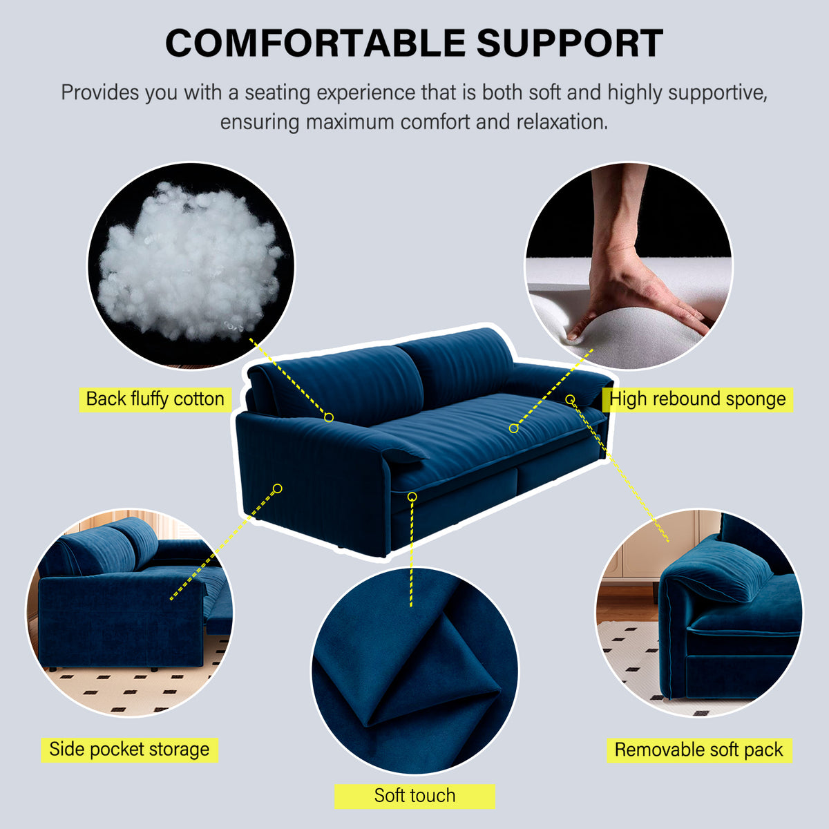 Queen Pull-Out Velvet Sleeper Sofa, 3-in-1 Convertible Bed with Side Storage