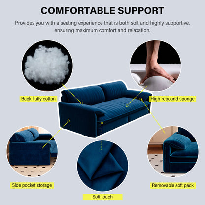 Queen Pull-Out Velvet Sleeper Sofa, 3-in-1 Convertible Bed with Side Storage
