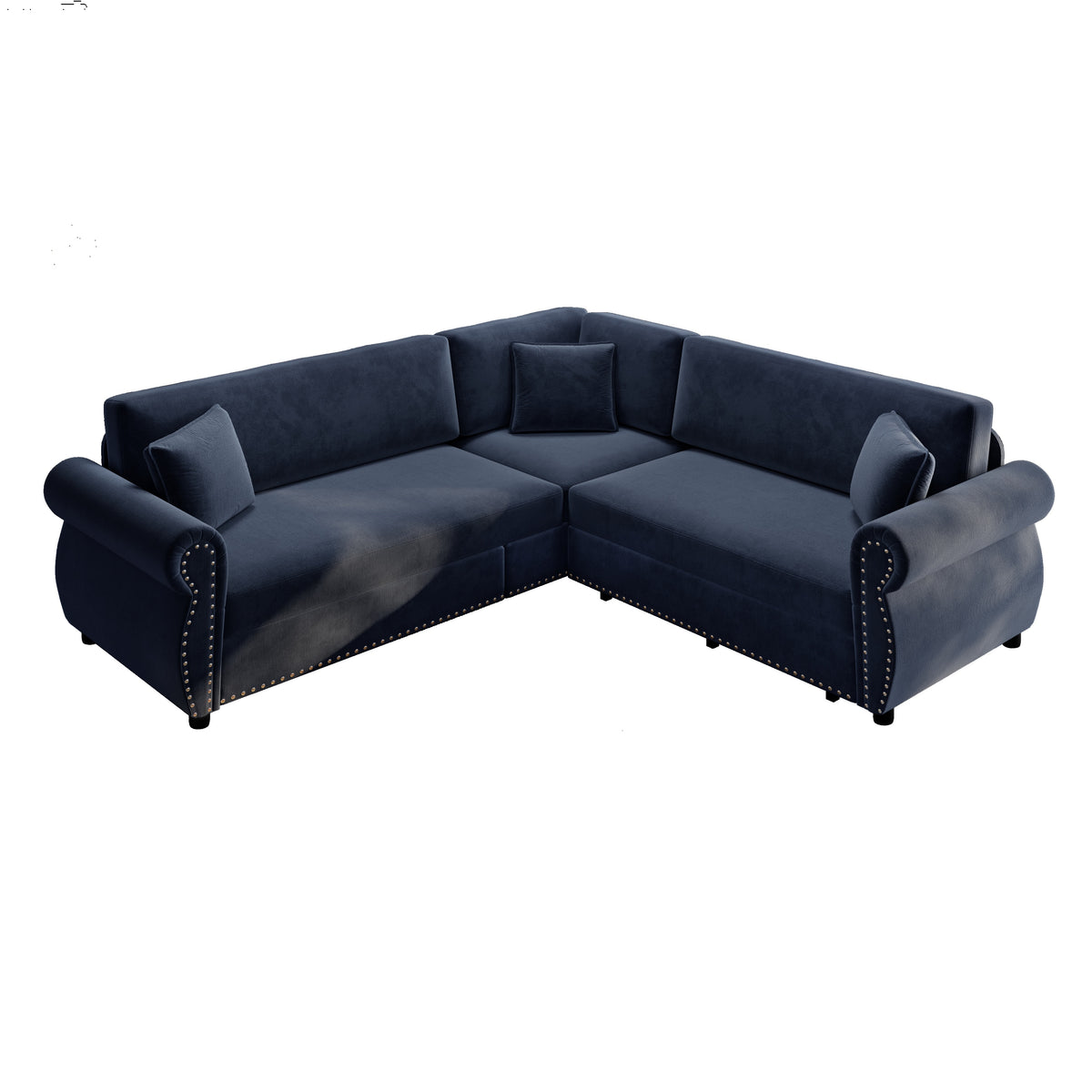 88.2" L-Shaped Chenille Sectional Sofa with Pull-Out Bed & Rolled Arm