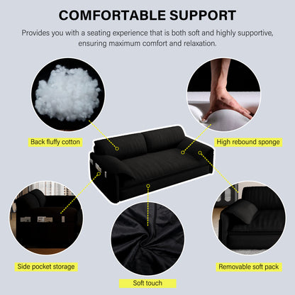 3-in-1 Convertible Queen Sofa Bed with Side Storage, Velvet Loveseat