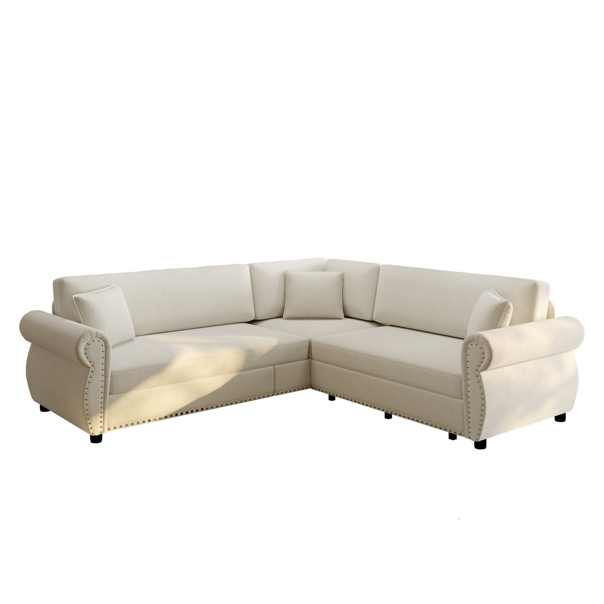 88.2" L-Shaped Chenille Sectional Sofa with Pull-Out Bed & Rolled Arm