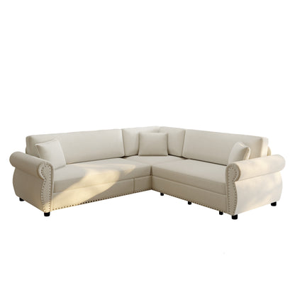 88.2" L-Shaped Chenille Sectional Sofa with Pull-Out Bed & Rolled Arm
