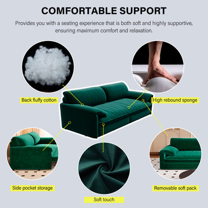 Queen Pull-Out Velvet Sleeper Sofa, 3-in-1 Convertible Bed with Side Storage