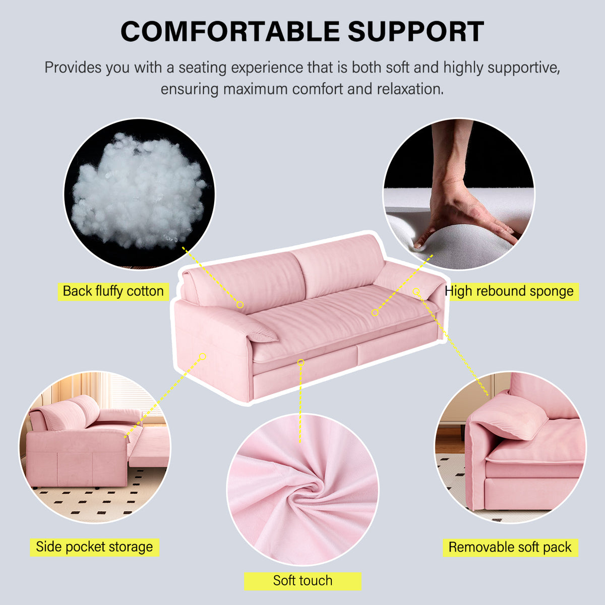 Queen Pull-Out Velvet Sleeper Sofa, 3-in-1 Convertible Bed with Side Storage