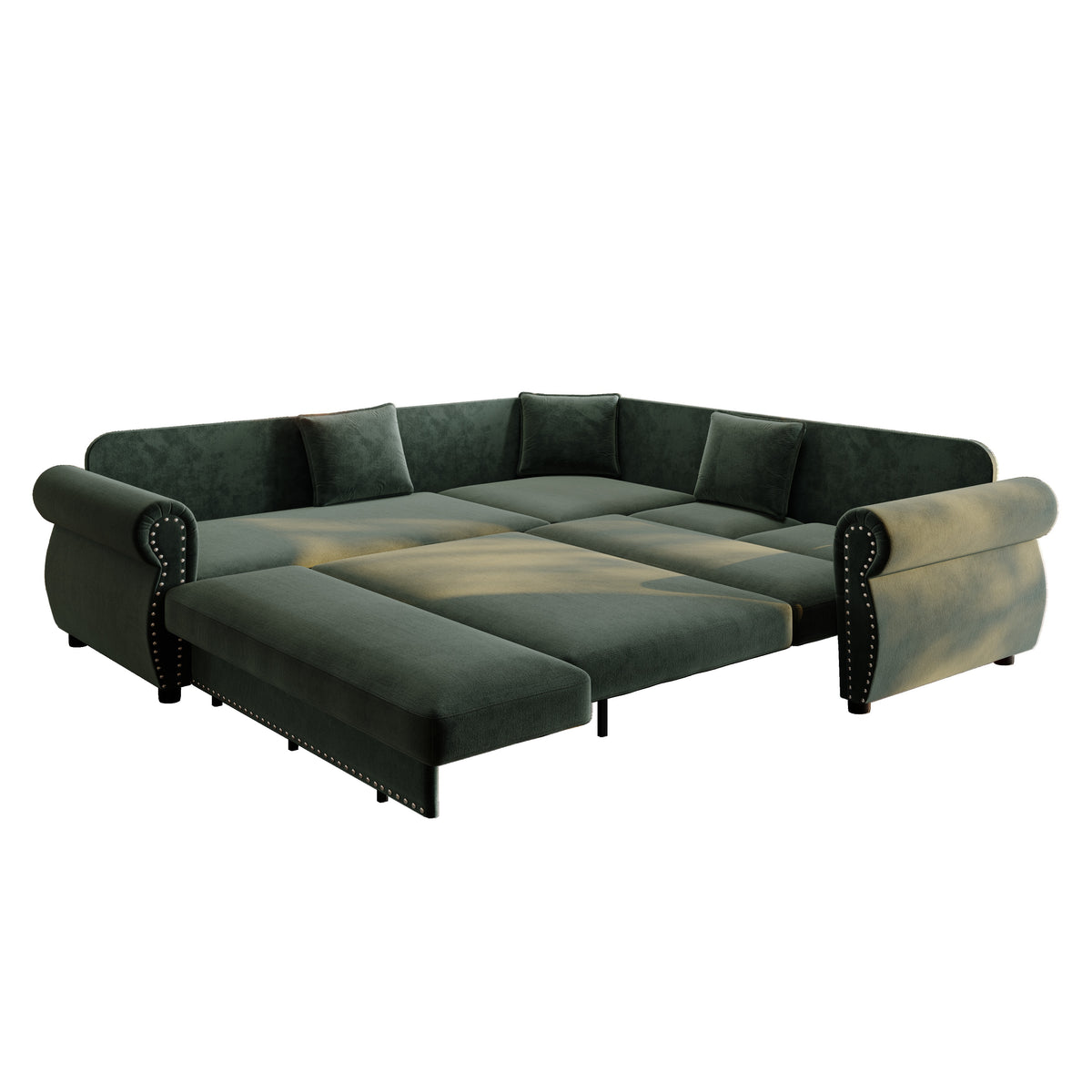 88.2" L-Shaped Chenille Sectional Sofa with Pull-Out Bed & Rolled Arm