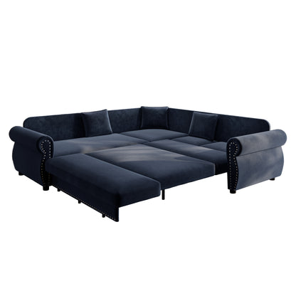 88.2" L-Shaped Chenille Sectional Sofa with Pull-Out Bed & Rolled Arm