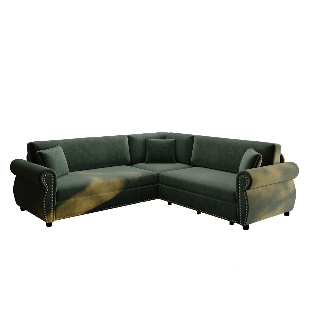 88.2" L-Shaped Chenille Sectional Sofa with Pull-Out Bed & Rolled Arm