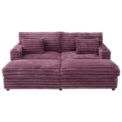 82" Oversized Double Chaise Lounge Sofa Bed with USB Ports & Cup Holders