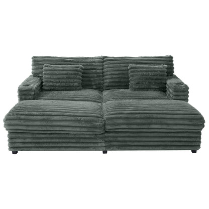 82" Oversized Double Chaise Lounge Sofa Bed with USB Ports & Cup Holders