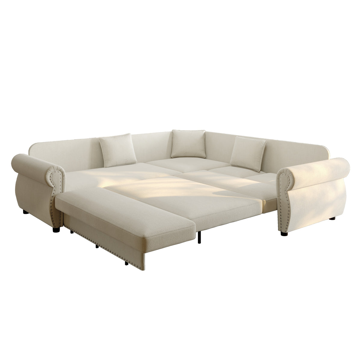 88.2" L-Shaped Chenille Sectional Sofa with Pull-Out Bed & Rolled Arm