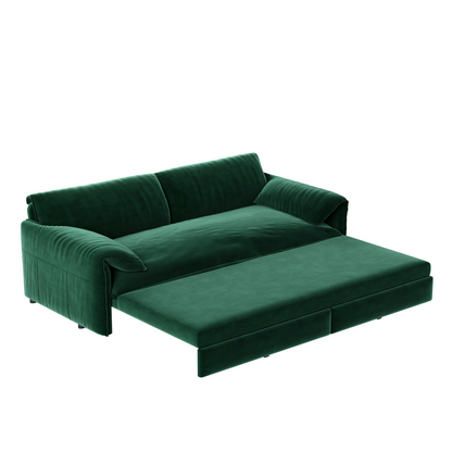 Queen Pull-Out Velvet Sleeper Sofa, 3-in-1 Convertible Bed with Side Storage