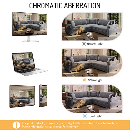 88.2" L-Shaped Chenille Sectional Sofa with Pull-Out Bed & Rolled Arm