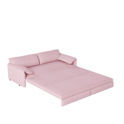 Queen Pull-Out Velvet Sleeper Sofa, 3-in-1 Convertible Bed with Side Storage