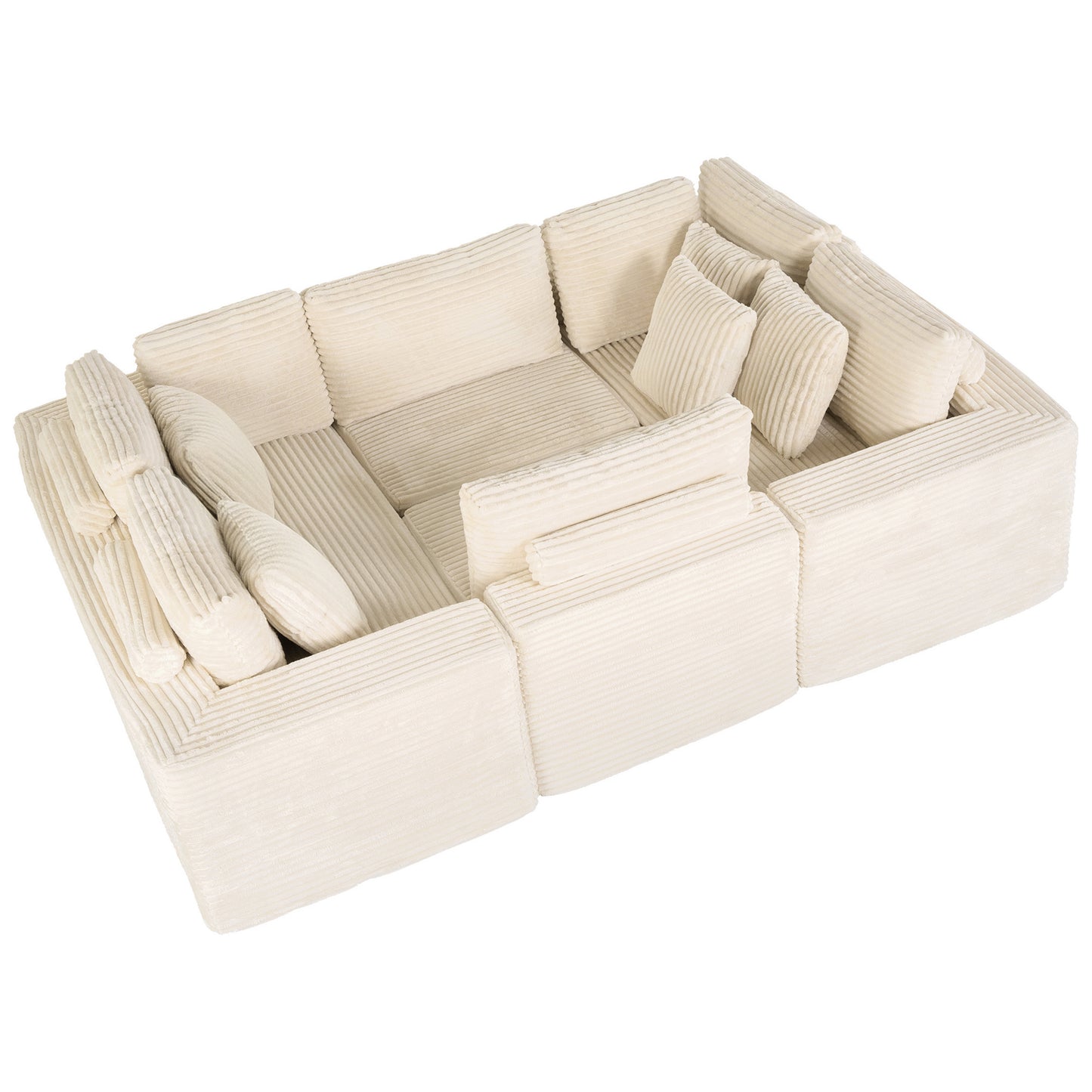 Beige 6-Seat Modular Sectional Sofa - Reconfigurable Polyester Fabric Sofa for Living Room