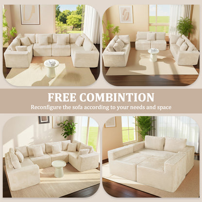 Beige 6-Seat Modular Sectional Sofa - Reconfigurable Polyester Fabric Sofa for Living Room