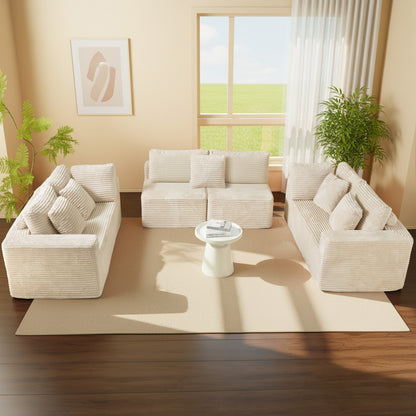 Beige 6-Seat Modular Sectional Sofa - Reconfigurable Polyester Fabric Sofa for Living Room