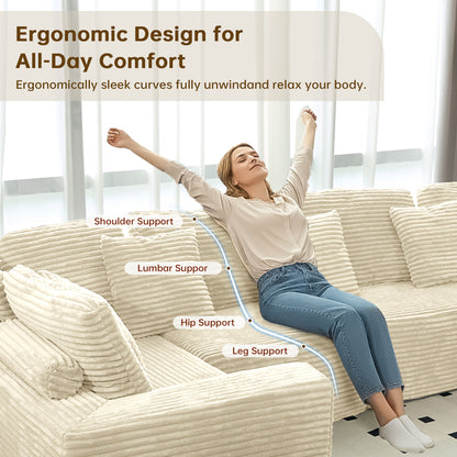 Beige 6-Seat Modular Sectional Sofa - Reconfigurable Polyester Fabric Sofa for Living Room