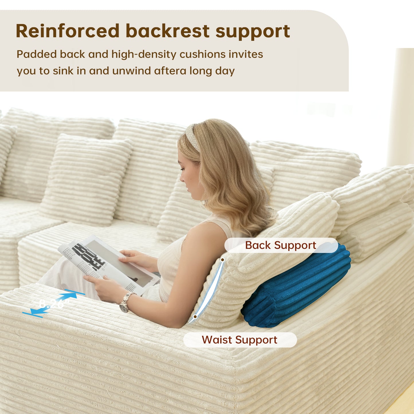 Beige 6-Seat Modular Sectional Sofa - Reconfigurable Polyester Fabric Sofa for Living Room