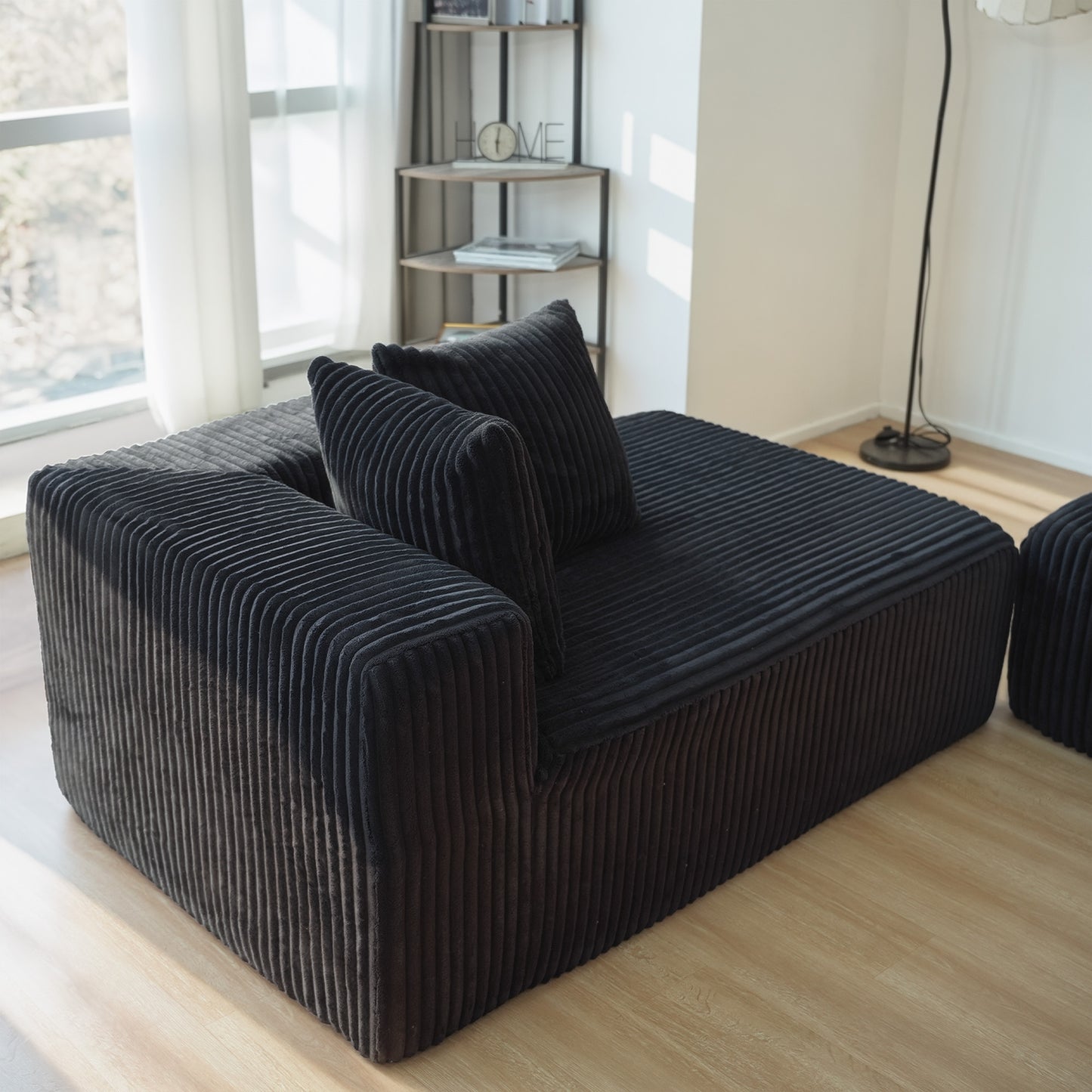 U-Shape Modular Sofa Set - Self-Expanding 6-Seat Sectional with Plush Ergonomic Sponge, Medium Duty Black Polyester Fabric