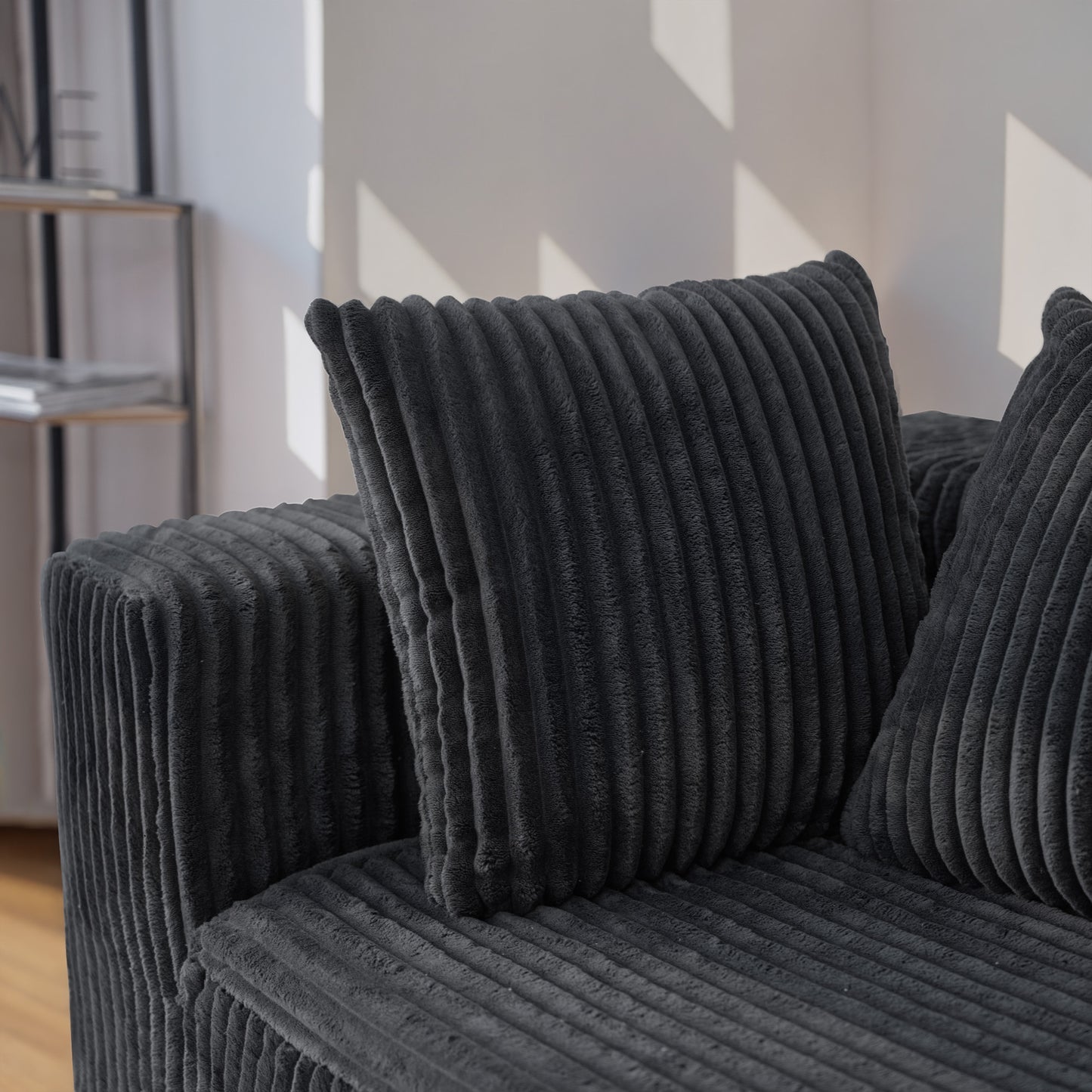 U-Shape Modular Sofa Set - Self-Expanding 6-Seat Sectional with Plush Ergonomic Sponge, Medium Duty Black Polyester Fabric