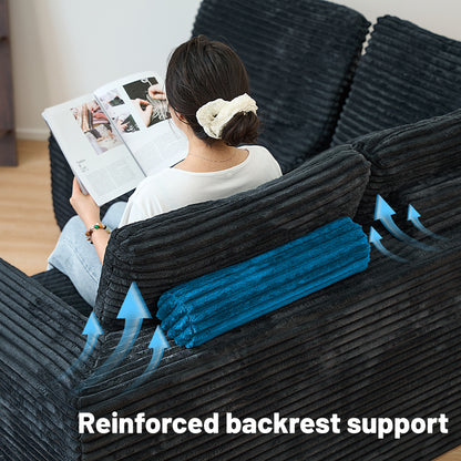 U-Shape Modular Sofa Set - Self-Expanding 6-Seat Sectional with Plush Ergonomic Sponge, Medium Duty Black Polyester Fabric