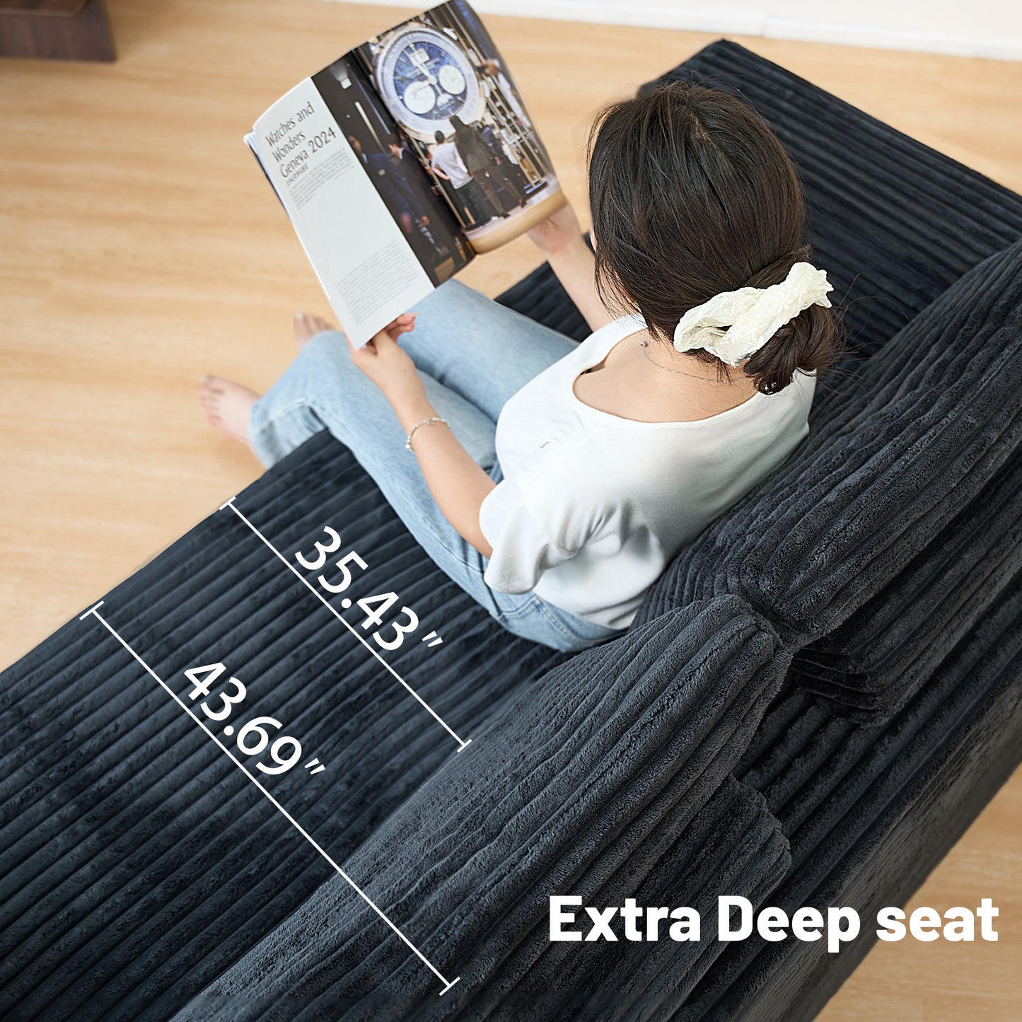 U-Shape Modular Sofa Set - Self-Expanding 6-Seat Sectional with Plush Ergonomic Sponge, Medium Duty Black Polyester Fabric