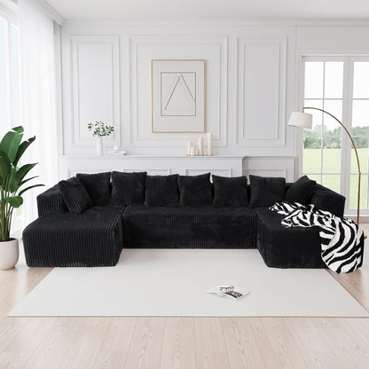U-Shaped Modular Sectional Sofa in Black Polyester - 6-Seat Indoor Lounge with Ergonomic Foam