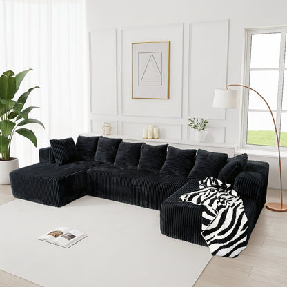U-Shaped Modular Sectional Sofa in Black Polyester - 6-Seat Indoor Lounge with Ergonomic Foam