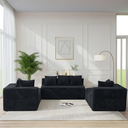 U-Shaped Modular Sectional Sofa in Black Polyester - 6-Seat Indoor Lounge with Ergonomic Foam