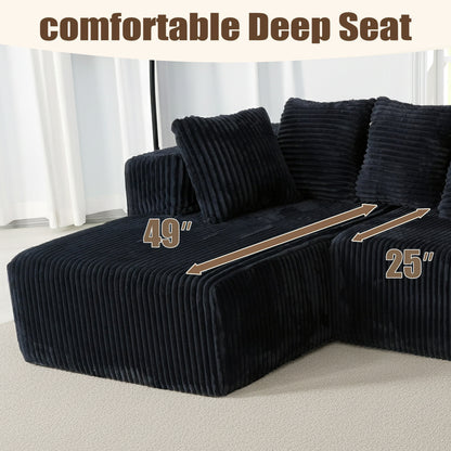 U-Shaped Modular Sectional Sofa in Black Polyester - 6-Seat Indoor Lounge with Ergonomic Foam