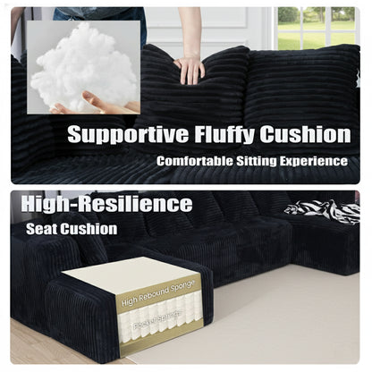 U-Shaped Modular Sectional Sofa in Black Polyester - 6-Seat Indoor Lounge with Ergonomic Foam